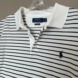Ralph Lauren Men's XL White blue stripe pony shirt polo classic fit cotton